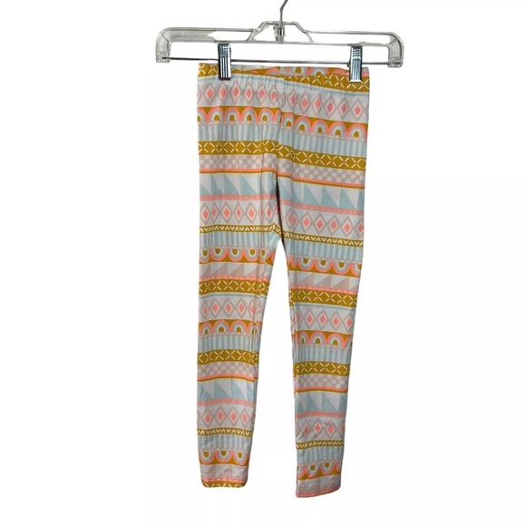 Cat & Jack Girls Leggings Small 6 Geometric Striped Skinny Yellow Blue Knit - Picture 1 of 5